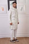 Ankur J_White Cotton With Silk Mesh Embroidery Mirror Kurta Pant _at_Aza_Fashions