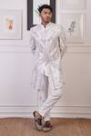 Buy_Ankur J_White Cotton With Silk Mesh Embroidery Mirror Floral Sherwani Pant _at_Aza_Fashions