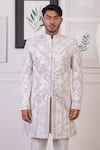 Buy_Ankur J_White Cotton With Silk Mesh Embroidery Mirror Floral Sherwani Pant _Online_at_Aza_Fashions