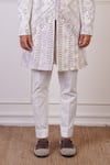 Shop_Ankur J_White Cotton With Silk Mesh Embroidery Mirror Floral Sherwani Pant _Online_at_Aza_Fashions