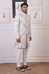 Buy_Ankur J_White Cotton With Silk Mesh Embroidery Mirror Floral Sherwani Pant 