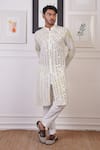 Buy_Ankur J_White Cotton With Silk Mesh Embroidery Mirror Tie Dye Work Kurta Pant _at_Aza_Fashions