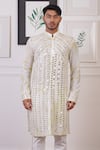 Buy_Ankur J_White Cotton With Silk Mesh Embroidery Mirror Tie Dye Work Kurta Pant _Online_at_Aza_Fashions