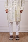 Shop_Ankur J_White Cotton With Silk Mesh Embroidery Mirror Tie Dye Work Kurta Pant _Online_at_Aza_Fashions