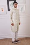 Buy_Ankur J_White Cotton With Silk Mesh Embroidery Mirror Tie Dye Work Kurta Pant 