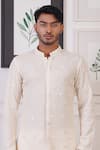 Ankur J_Cream Crochet Embroidery Mirror Butti Kurta With Pant _Online_at_Aza_Fashions