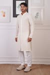 Ankur J_Cream Crochet Embroidery Mirror Butti Kurta With Pant _at_Aza_Fashions