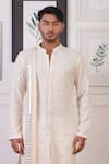 Ankur J_Cream Crochet Embroidery Mirror Butti Kurta And Pant Set _Online_at_Aza_Fashions