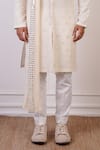 Buy_Ankur J_Cream Crochet Embroidery Mirror Butti Kurta And Pant Set _Online_at_Aza_Fashions