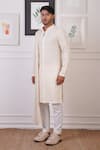 Ankur J_Cream Crochet Embroidery Mirror Butti Kurta And Pant Set _at_Aza_Fashions