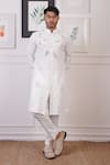 Buy_Ankur J_White Linen Placement Embroidery Floral Cutwork Detail Kurta With Pant _at_Aza_Fashions