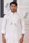 Ankur J_White Linen Placement Embroidery Floral Cutwork Detail Kurta With Pant _Online_at_Aza_Fashions