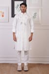 Shop_Ankur J_White Linen Placement Embroidery Floral Cutwork Detail Kurta With Pant _Online_at_Aza_Fashions