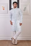 Buy_Ankur J_Blue Georgette And Cotton Silk Embroidery Sequin Kurta With Pant _at_Aza_Fashions