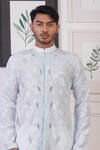 Ankur J_Blue Georgette And Cotton Silk Embroidery Sequin Kurta With Pant _Online_at_Aza_Fashions