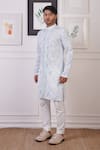 Ankur J_Blue Georgette And Cotton Silk Embroidery Sequin Kurta With Pant _at_Aza_Fashions