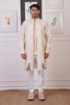 Ankur J_Cream Cotton With Silk Mesh Embroidery Mirror Tie Dye Overlay Pant Set _Online_at_Aza_Fashions