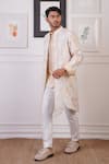 Buy_Ankur J_Cream Cotton With Silk Mesh Embroidery Mirror Tie Dye Overlay Pant Set 