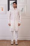 Ankur J_White Crochet Embroidery Floral Butti Kurta With Pant _Online_at_Aza_Fashions