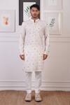 Shop_Ankur J_White Crochet Embroidery Floral Butti Kurta With Pant _Online_at_Aza_Fashions