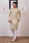 Buy_Ankur J_Cream Cotton With Silk Mesh Embroidery Mirror Linear Kurta Pant _at_Aza_Fashions