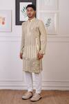 Buy_Ankur J_Cream Cotton With Silk Mesh Embroidery Mirror Linear Kurta Pant 