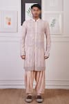 Ankur J_Peach Cotton With Silk Mesh Embroidery Mirror Embellished Kurta Salwar _Online_at_Aza_Fashions