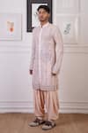 Ankur J_Peach Cotton With Silk Mesh Embroidery Mirror Embellished Kurta Salwar _at_Aza_Fashions