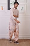 Shop_Ankur J_Peach Cotton With Silk Mesh Embroidery Mirror Embellished Kurta Salwar 