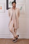 Buy_Ankur J_Peach Cotton With Silk Mesh Embroidery Mirror Sherwani Pant Set _at_Aza_Fashions