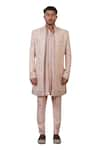 Shop_Ankur J_Peach Cotton With Silk Mesh Embroidery Mirror Sherwani Pant Set _Online_at_Aza_Fashions