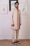 Shop_Ankur J_Peach Cotton With Silk Mesh Embroidery Mirror Sherwani Pant Set 