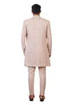 Ankur J_Peach Cotton With Silk Mesh Embroidery Mirror Sherwani Pant Set _Online