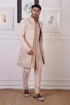 Buy_Ankur J_Peach Cotton With Silk Mesh Embroidery Mirror Sherwani Pant Set _Online