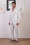 Ankur J_White Suiting Stripe Pattern Blazer And Pant Set _at_Aza_Fashions