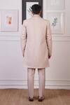 Shop_Ankur J_Peach Cotton With Silk Mesh Embroidery Mirror Asymmetric Work Sherwani Pant Set _at_Aza_Fashions