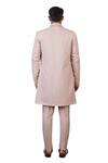 Ankur J_Peach Cotton With Silk Mesh Embroidery Mirror Asymmetric Work Sherwani Pant Set _Online