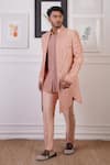 Buy_Ankur J_Peach Cotton With Silk Mesh Embroidery Mirror Asymmetric Sherwani Pant Set _at_Aza_Fashions