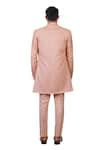 Ankur J_Peach Cotton With Silk Mesh Embroidery Mirror Asymmetric Sherwani Pant Set _Online