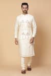 Buy_Kudrat Couture_Cream Raw Silk Embroidery Resham Umbrella Panelled Kurta Set _at_Aza_Fashions