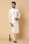 Kudrat Couture_Cream Raw Silk Embroidery Resham Umbrella Panelled Kurta Set _Online_at_Aza_Fashions