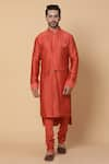 Buy_Kudrat Couture_Orange Chanderi Silk Plain Panelled Kurta Set _at_Aza_Fashions