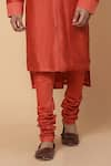 Kudrat Couture_Orange Chanderi Silk Plain Panelled Kurta Set _Online_at_Aza_Fashions