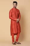 Shop_Kudrat Couture_Orange Chanderi Silk Plain Panelled Kurta Set _Online_at_Aza_Fashions