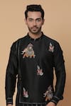 Kudrat Couture_Black Chanderi Silk Embroidery Zardozi Airavata Elephant Kurta Set _Online_at_Aza_Fashions