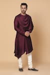 Buy_Kudrat Couture_Maroon Silk Plain Cowl Neck Kurta Set _at_Aza_Fashions