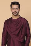 Buy_Kudrat Couture_Maroon Silk Plain Cowl Neck Kurta Set _Online_at_Aza_Fashions