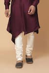 Shop_Kudrat Couture_Maroon Silk Plain Cowl Neck Kurta Set _Online_at_Aza_Fashions