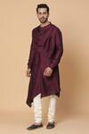 Kudrat Couture_Maroon Silk Plain Cowl Neck Kurta Set _at_Aza_Fashions