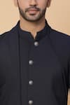 Kudrat Couture_Blue Italian Plain Textured Layered Kurta Set _at_Aza_Fashions